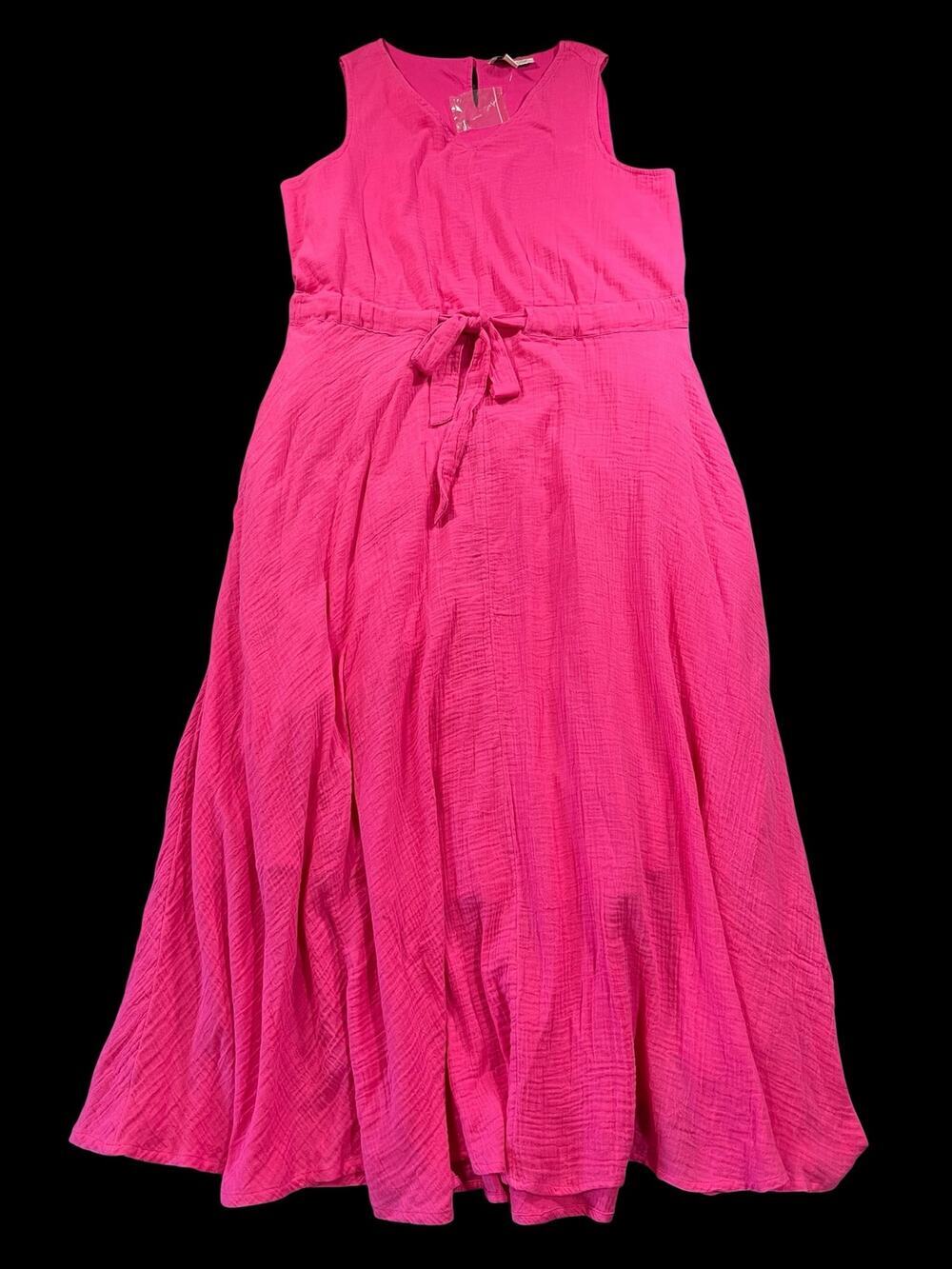 Coldwater Creek Pink Crinkle Sleeveless Tie Waist Maxi Dress Tag M Fits L XL